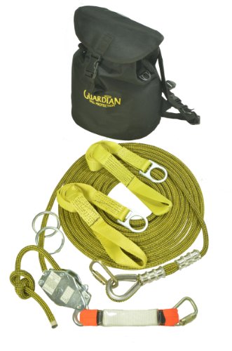 Guardian Fall Protection 04640 Kernmantle Horizontal Lifeline System with Tensioner, 2 O-Rings, 2 Web Slings 2 Steel Carabineers and SOS-Bag, 100-Foot