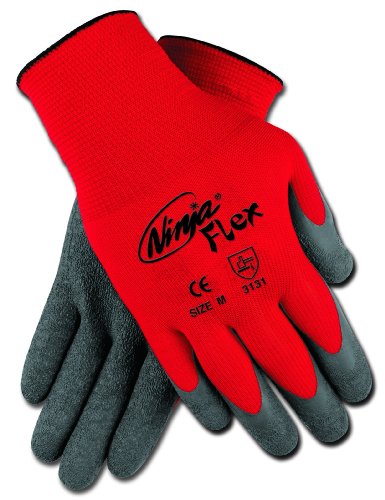 Memphis CN9680L Ninja Flex Gloves, 15 Gauge Red Nylon Shell with Gray Latex Coating, Large