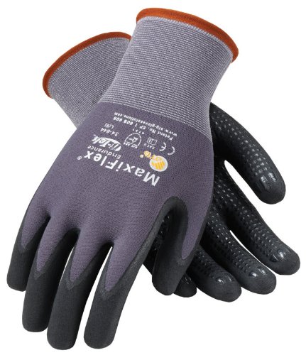 PIP Maxiflex Endurance 34-844 Black/Gray Large Nylon Cut-Resistant Gloves - EN 388 1 Cut Resistance - Nitrile Dotted Palm & Fingers Coating - 8.7 in Length - Seamless Knit - 34-844/L [PRICE is per DOZEN]