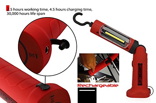 Portable Cordless Rechargeable LED Work Light Work Lamp w/ Hanging Hook, Magnetic Base, Car Charger, UL-listed Power Supply for Workshop, Garage, Camping, Emergency Lighting