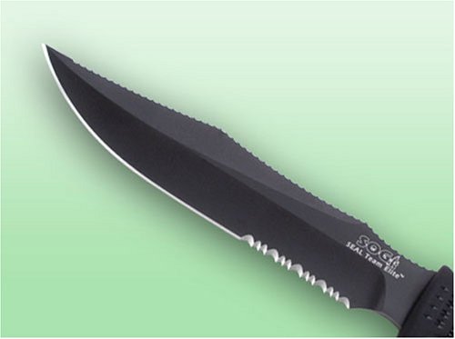SOG Specialty Knives & Tools SE37-N Seal Team Elite Knife Partially Serrated Fixed Heat Treated 7-Inch AUS-8 Steel Blade and GRN Handle, Black TiNi