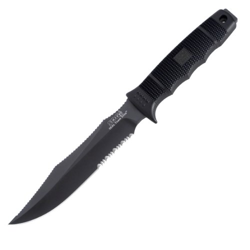 SOG Specialty Knives & Tools SE37-N Seal Team Elite Knife Partially Serrated Fixed Heat Treated 7-Inch AUS-8 Steel Blade and GRN Handle, Black TiNi