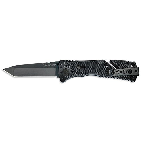 SOG Specialty Knives & Tools TF7-CP Trident Knife with Straight Edge Assisted Folding 3.75-Inch AUS-8 Steel Blade and GRN Handle, Black TiNi Finish